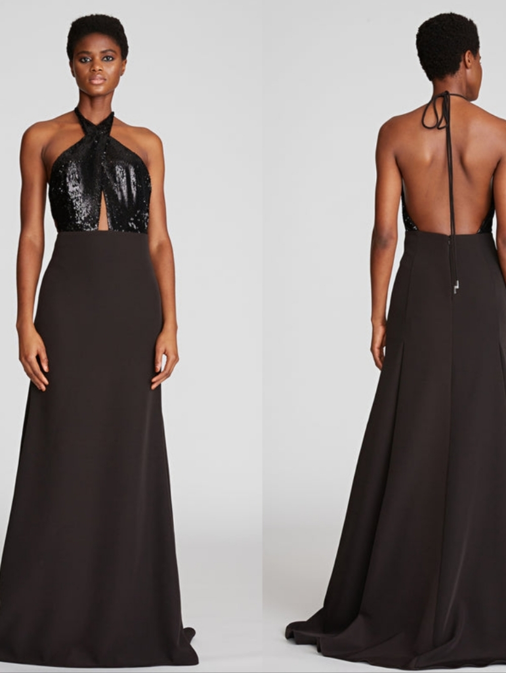 Halston Lacey Sequin Lace Halter Gown